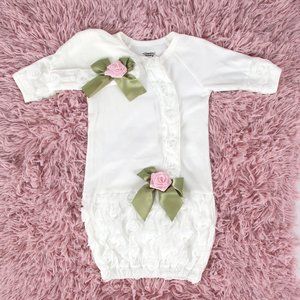Newborn White Ruffle Rose Flower Gown & Hat NEW
